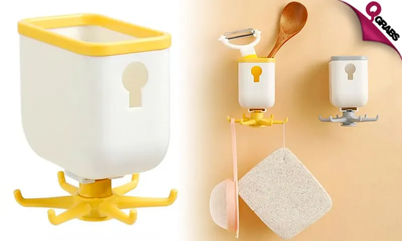 Pair of Self-Adhesive Rotating Hooks with Storage Cup!